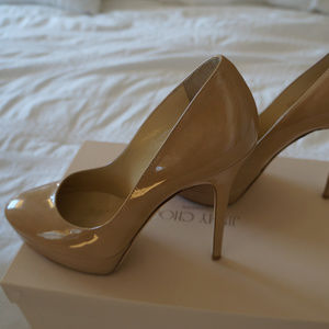 JIMMY CHOO COSMIC SIZE 38.5 PATENT LEATHER NUDE